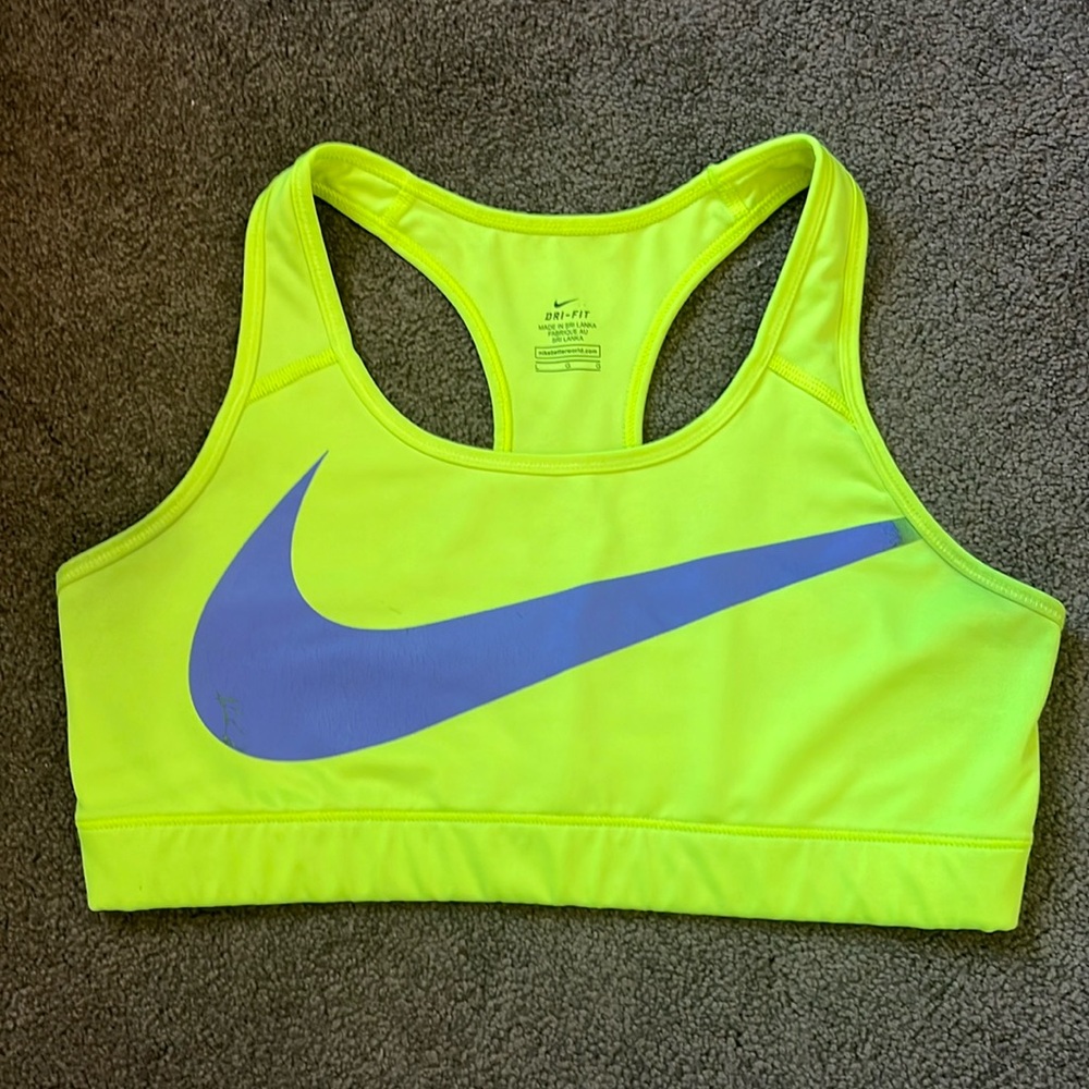 Nike Neon Yellow Swoosh Racerback Sports Bra